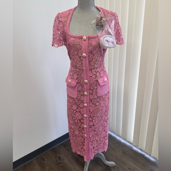 Self-portrait pink lace Midi dress - Picture 2 of 6